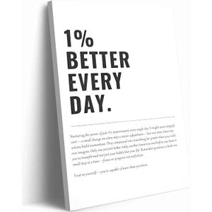 1% Better Every Day Framed Canvas Wall Art Modern Quote Decor 12x16in Canvas, Black And White Canvas
