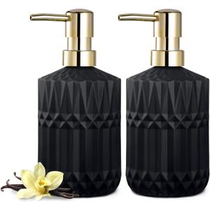 EMPO Clear Glass Soap Dispenser with ABS Plastic Pump, Crystal Lotion Dispensers for Kitchen Sink, Bathroom (2Pack Matte Black) (Standard)