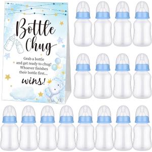 TrelaCo Bottle Chug Baby Shower Game 20 Pcs Baby Bottles Shower Favor with 1 Elephant Theme Sign for Gender Reveal Party Supplies Gifts(Blue)