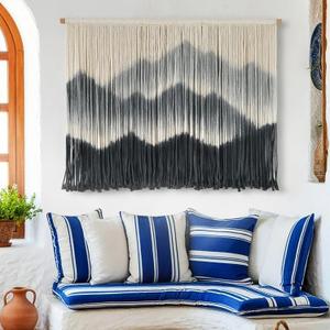IOWER Macrame Wall Hanging for Bedroom Living Room Black Dip-Dyed Boho Wall Decor Cotton Modern Home Decor27 W x 19" L 