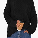 BTFBM Casual Women Fall Sweaters 2025 Long Sleeve Turtleneck Ribbed Knit Pullover Loose Cable Knit Sweater (Medium, Black)