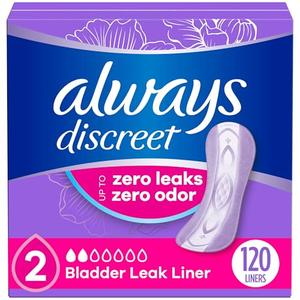Always Discreet Adult Incontinence & Postpartum Liners for Women, Size 2, Very Light Absorbency, Regular Length, 120 Count (Packaging May Vary)