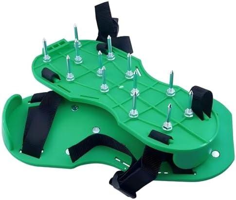 Anazous Lawn Aerator Shoe Upgrades Garden Spike Shoes Heavy Strap Grass Aeration Shoes for Yard Soil Aerating Spike Tool (Green)