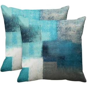Britimes Throw Pillow Covers Modern Home Art Decor, 18 x 18 Inches Set of 2 Pillow Cases Decorative, Abstract Oil Painting Pillowcases for Bedroom, Living Room, Teal Peacock Blue