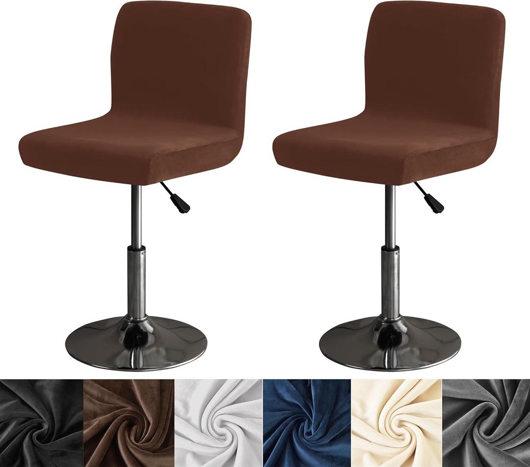 HFCNMY Bar Stool Covers with Backs,2 Pack Stretch Velvet Bar Stool Covers Bar Chair Covers Barstool Seat Cover Washable High Chair Cover with Elastic Bands Coffee (Coffee)