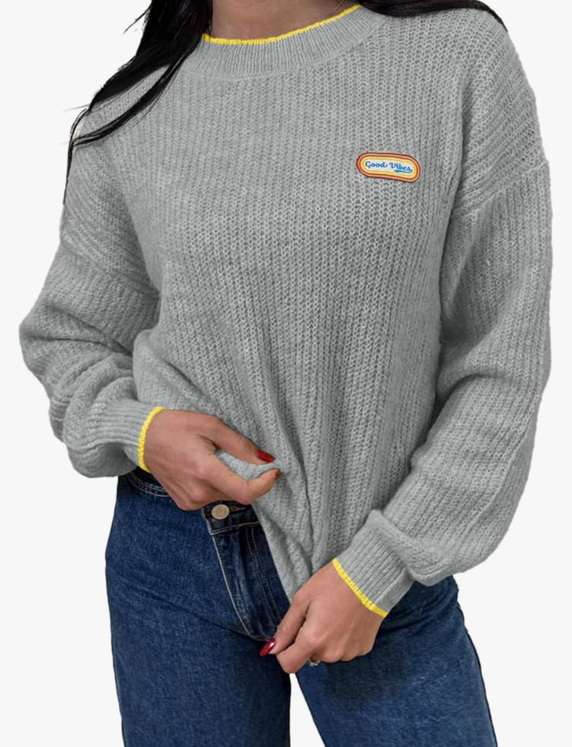 Saodimallsu Womens Sweaters Crew Neck Long Sleeve Knit Contrast Piping Stripe Lightweight Casual Fall Pullover Tops 2025
XL