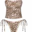 seamoly Womens Cute Tankini Set Gingham Two Piece Swimsuits with Bow Back Tie Side Bottom (Large, Coffee-05)