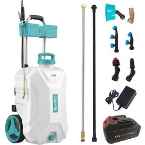 Garvee 10.5 Gallons Battery Powered Sprayer with Wheeled Cart, 18V 4Ah Electric Sprayer with 6 Nozzles & 2 Wands, 4-6 Hour Runtime, 80PSI Adjustable Pressure, Trigger Lock, Yard Sprayers for Lawn