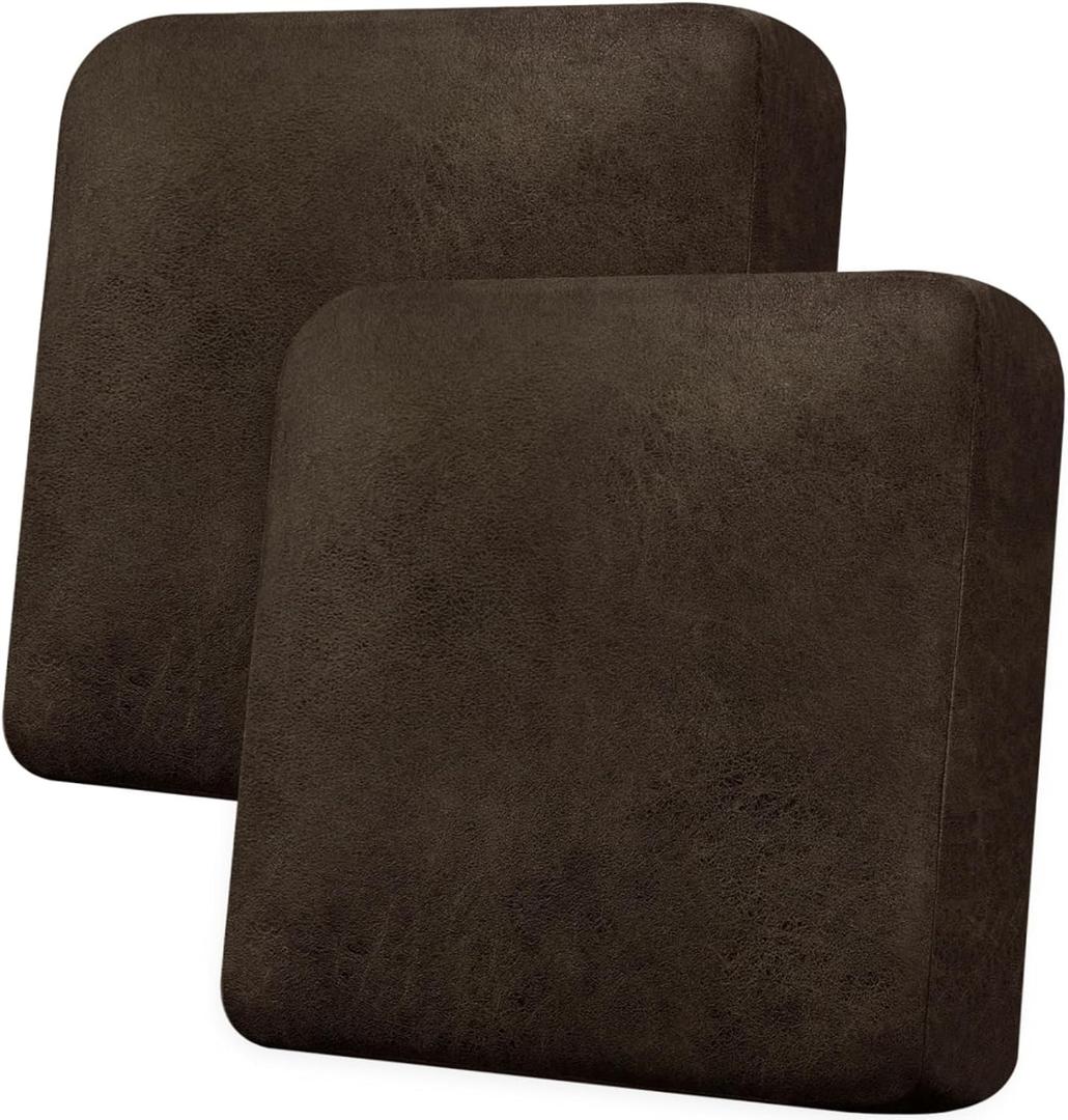 Couch Cushion Covers Leather-Look 2PC Stretch Sofa Seat Slipcover Sets for Living Room Individual Sofa Cushion Cover Couch Seat Protectors, Pet-Friendly, Non-Slip, Easy Fit - Coffee