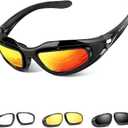 BELINOUS Polarized Motorcycle Riding Glasses Goggles for Men Foam Padding, Windproof Anti-dust Sunglasses w/ 4 Interchangeable Lens Kit & Case, Protective Eyewear for Driving Biking Day and Night