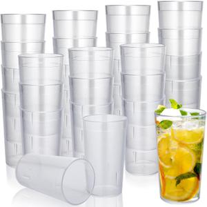 Sumind 24 Pack 12 oz Clear Plastic Cup Reusable Frosted Water Tumblers Restaurant Grade Stackable Drinking Cups Bulk Shatterproof Drink Tumblers for Wedding Birthday Party and Catering Supplies (EXP 12/27/36)