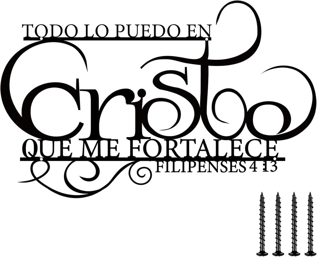 Yousoontic Spanish Bible Verse Wall Decor Christian Spanish Metal Wall Art 15" x 11" Inch Todo Lo Puedo En Cristo Que Me Fortalece Sign Religious Christmas Decoration for Home Farmhouse Kitchen