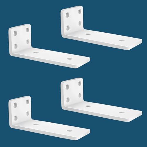 MLOQI 4 Pack Floating Shelf Bracket Heavy Duty, Hidden Shelf Brackets 5mm Thick L Brackets for Shelves up to 50 KG (White 12.7cm)