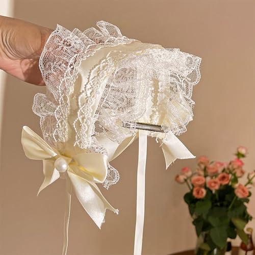 HeartYue Lolita White Bowknot Lace Headband Headdress Gothic Vintage Lolita Lace Cosplay Hair Accessories for Women Girls Halloween Dance Tea Party Decoration