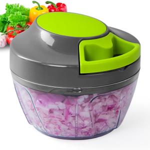 Manual Food Processor Vegetable Chopper, Portable Hand Pull String Garlic Mincer Onion Cutter for Veggies, Ginger, Fruits, Nuts, Herbs, etc.,500ml (Gray)