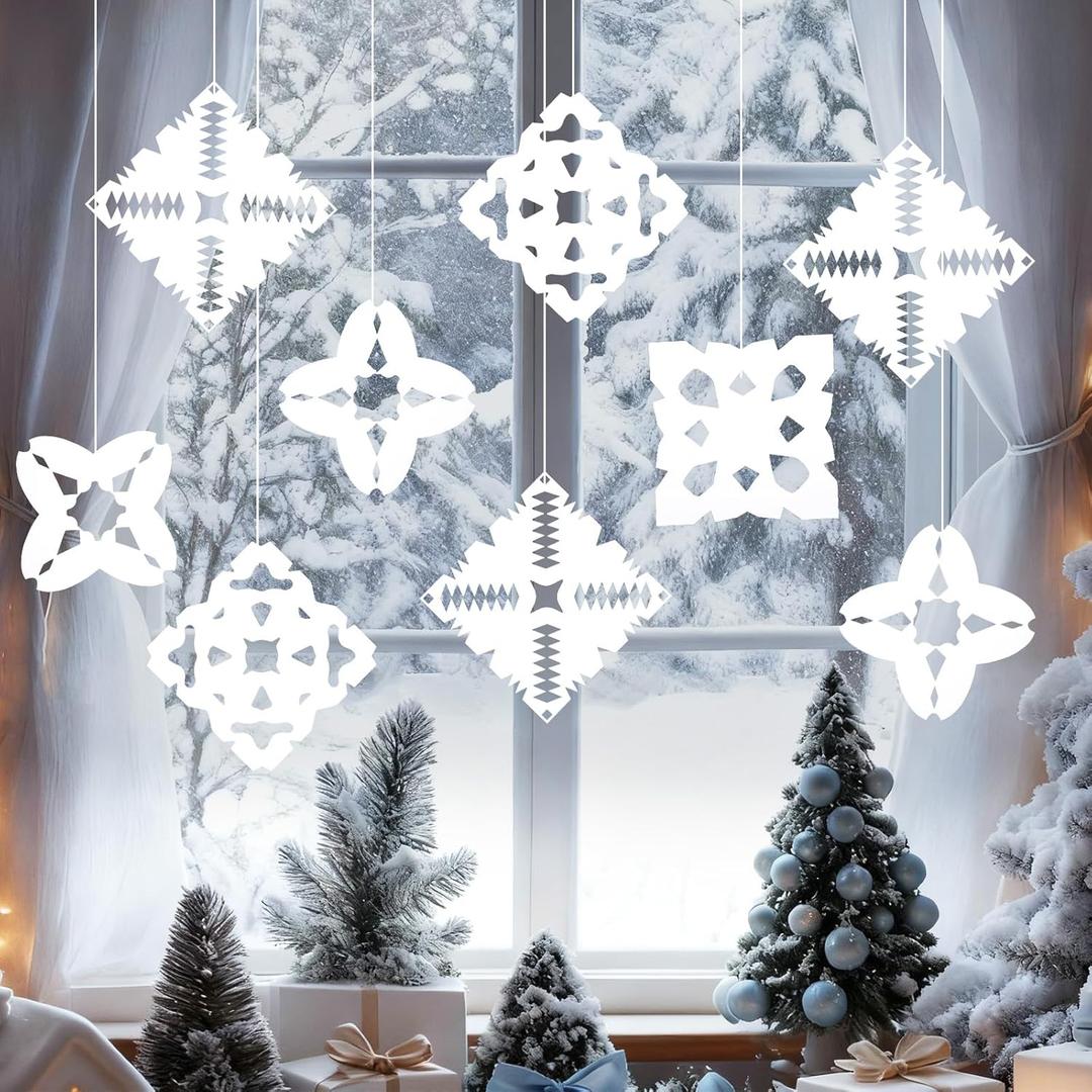2 x Oudain 20 Pcs Christmas Polar Snowflake Ornaments Large Hanging Cardboard Snowflakes Christmas Winter Party Decorations for Winter Holiday Polar Gifts Xmas Tree Home Wall Ornaments