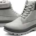 Waluzs Womens White Winter Snow Boots Combat Boots for women Waterproof Fur Lined Ankle Booties Non Slip Fuzzy Warm Platform Boots Lace Up Hiking boots with Zipper(Grey,US7)