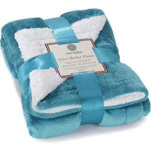 Genteele Sherpa Throw Blanket Super Soft Reversible Ultra Luxurious Plush Blanket, 40 x 50 inches, Teal/White