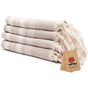 Bazaar Anatolia Hand Towels | 6"×3 ft Decorative Turkish Hand Towel for Bathroom, 100% Cotton, Kitchen, Face, Hair, Tea, Dishcloth, Guest Towels Cream - Stripe Beige