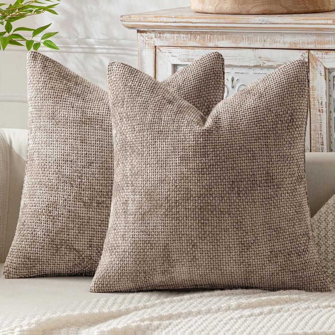 MIULEE Pack of 2 Couch Throw Pillow Covers 20x20 Inch Light Khaki Boho Accent Decorative Pillow Covers Soft Chenille Farmhouse Taupe Cushion Covers for Home Decor Bed Sofa Living Room