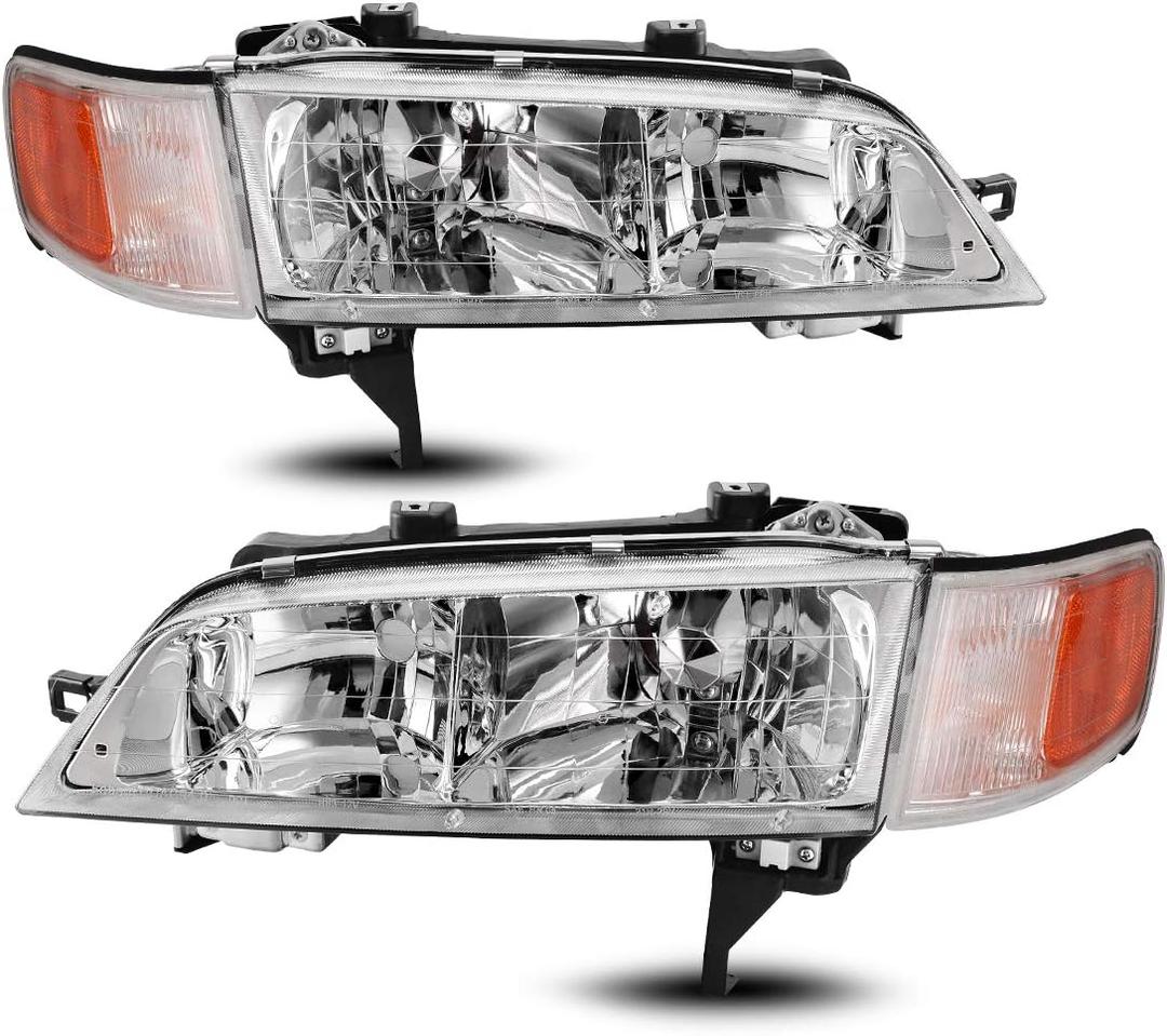 AUTOSAVER88 Headlight Assembly Compatible with Accord 1994 1995 1996 1997 Driver and Passenger Side (Chrome)