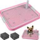 Dog Potty Tray Toilet 20"x14" Doggy Bathroom Dog Litter Box, Indoor Pee Pad Holder with 8pcs Training Pads, Puppy Pee Mesh Potty Training Tray with Secure Latch, Potty Pan for Small Medium Puppies