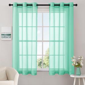 MIULEE Solid Color Sheer Curtains 63 Inches Long 2 Panels Set - Elegant Lightweight Grommet Light Filtering Window Voile Panels/Drapes/Treatment for Bedroom Living Room W42 x L63 Inch, Aqua