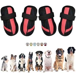 PETQYS Dog Shoes, Mesh Breathable Dog Boots for Walking Running Hiking, Soft Non-Slip Rugged Rubber Sole Dog Booties with Adjustable Straps 4Pcs, Black-Size 5
