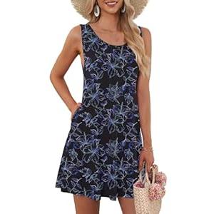 AUSELILY Women's Summer Dress Sleeveless Floral Mini Dresses with Pockets Bohemian Dress 2025 New (Large, 02-pink Flower)