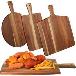 Zhehao 3 Pcs Acacia Wood Cutting Board Set with Handle for Charcuterie Cheese Chopping Serving Board Meat Bread Chopping Board Vegetables Fruit Kitchen Dining Room Decorative Wooden