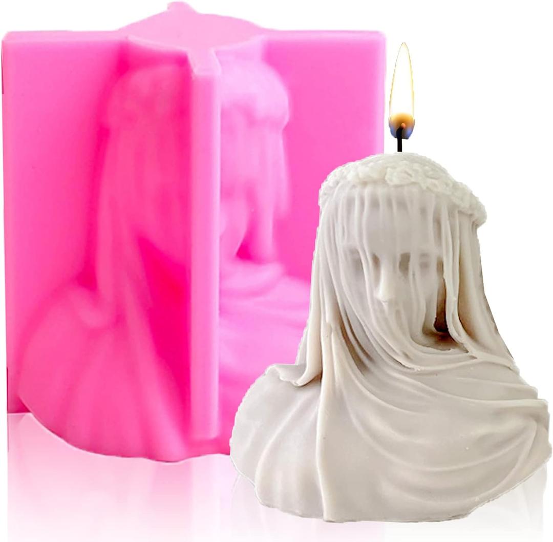 Gasusen Veiled Lady Candle Mold, Silicone Female Bust Maiden Sculpture Statue Mold DIY Hand Soap Making Resin Molds Clay Plaster Craft Mould (L), Pink, MSNS-188