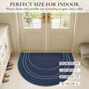 Half Circle Door Mat Indoor Entrance Welcome, Non-Slip Washable Doormat, Trap Dirt and Moisture, Low Profile Mats for Indoor Entry, 17"x30", Blue