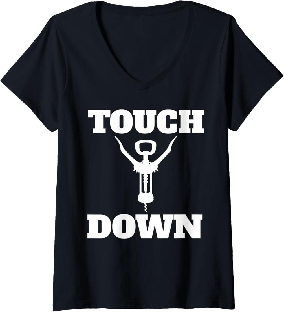 Womens Touchdown Bottle Opener Funny Football Gift V-Neck T-Shirt, 2XL