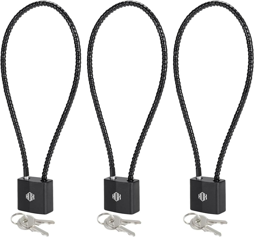 HOX Cable Locks with Keys - Keyed Alike Cable Safe Lock, for Locking and Safety (3 Pack)