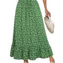 BLENCOT Long Skirts for Women Boho High Waisted Skirt Spring Summer Floral Print Smocked A Line Maxi Skirt Green X-Large (Green, XL)