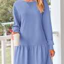 PRETTYGARDEN Womens Patchwork Sweatshirt Dress 2025 Fall Casual Long Sleeve Crewneck Pullover Cute Babydoll Mini Dresses (Sky Blue,X-Large)