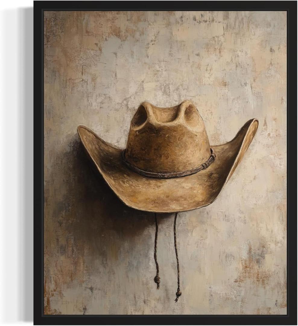 HomeArtPrint Cowboy Hat Art Print Poster Wall Art, Western Country Farmhouse Wild West for Bedroom, Bathroom, Living Room Art Decor, Size: 12" x 15"