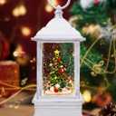 Christmas Tree Snow Globe Light up Lantern with 8 Songs, 10.8" White Rotating Electric Christmas Snow Globes for Kids Adults, 6H Timer & Dual Power, Snowglobes Christmas Decorations Indoor Gifts