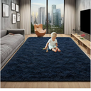 Foxmas Fluffy Navy Blue Rug for Living Room, Shaggy Soft Fuzzy 6x9 Large Area Rugs for Bedroom, Thick Non-Slip and Machine Washable Indoor Carpet for Kids Girls Boys Nursery Dorm Home Decor, Navy Blue