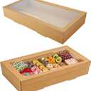 10 Pack Large Bakery Boxes with Window, 22x9.8x3.15 Inch Cookie Boxes, Cardboard Pastry Boxes, Brown Treat Box for Gift Giving, Baking Pies, Cakes, Muffins and Desserts (XL)