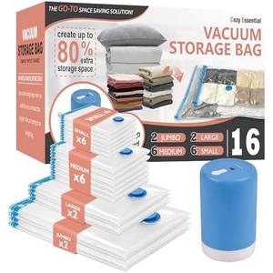 16 Pack Space Saver Storage Bags with Electric Air Pump