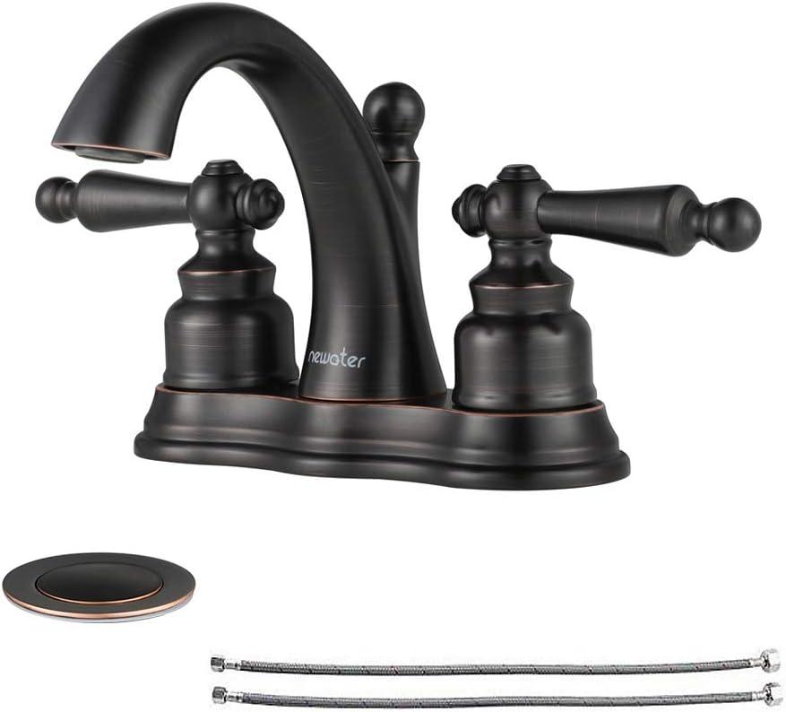 Bathroom Faucets for Sink 2-3 Hole, NEWATER 4 inch Bathroom Sink Faucet with Metal Pop-up Drain and 2 Supply Hoses2-Handle Centerset Vanity Faucet for SinkOil Rubbed Bronze