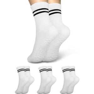 Pilates Yoga Non-Slip Socks Fit Hospitals, Yoga Studios, Outdoor. Gifts For Ballet Dancers, Seniors, Dears. (White)