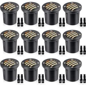 SUNVIE 12W Low Voltage Landscape Lighting with Connectors 1200LM Ultra Bright Well Lights Landscape LED In Ground Waterproof Outdoor Warm White Paver Lights for Garden Yard Driveway 12 Pack