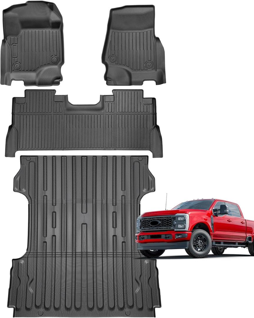 Truck Floor Liner 6.75FT Standard Bed Mat for F250 F350 2017-2026 - F-250 F-350 Super Duty SUPERCREW CAB with Factory Carpet | 2nd Row Fold Flat Storage ONLY All Weather