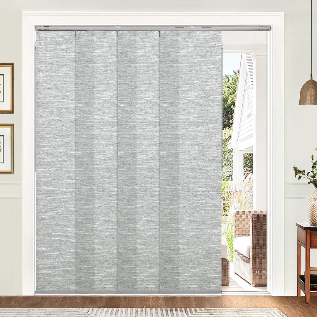 Panel Track Blinds, Vertical Blinds for Sliding Glass Doors, Extendable Track from 45 3/4" to 82 5/8" W, Cuttable Panel Curtains up to 96 inches high, Grey Light Filtering