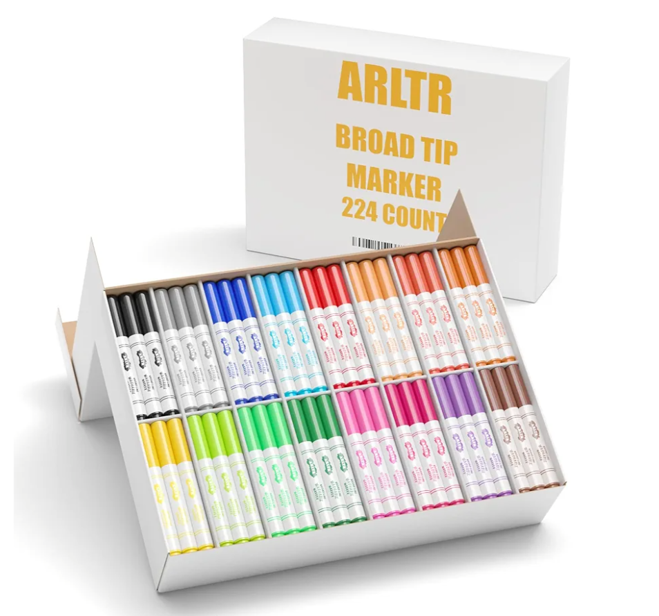 224-Count Washable Markers Bulk Pack for Kids - 16 Vibrant Colors, Broad Line Conical Tip, Perfect for Classroom, School, Teachers & Students - Non-Toxic Art Supplies for Drawing & Crafts