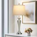 30 Inch Single Silver Table Lamp, 3-Way Dimmable Touch Bedroom Lamp with USB A+C Ports and AC Outlet, Modern Metal Brushed Nickel Living Room Lamp, Bedside Lamp for Nightstand Guest Room End Table