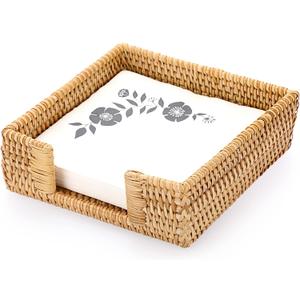 Sumnacon Napkin Holder,Wicker Napkin Holder Table,Rattan Napkin Basket,Square Napkin Tray,Flat Napkin Holders for Kitchen Dinning Table Desk Counter Restaurant Party Bar,Honey Brown (6.5 x 6.5 inch/ Luncheon)