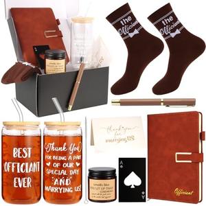 SAIWEILAI ONLINE 5 Pieces Wedding Officiant Gifts Best Wedding Officiant Ever Gifts Set for Officiants Proposal Gift Officiants Thank You Gift (Brown)